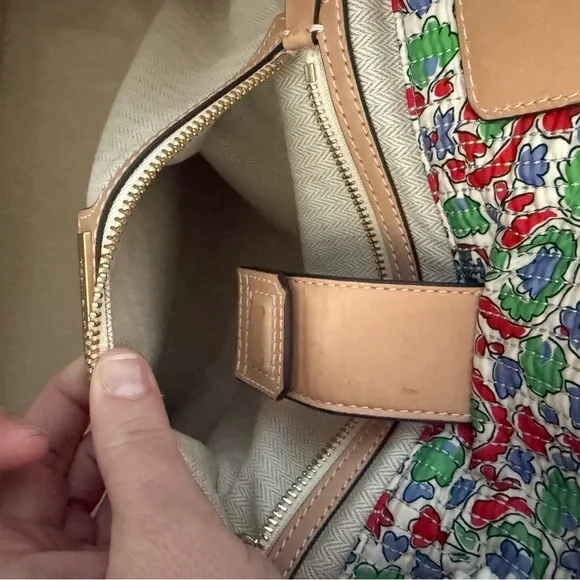 Tory Burch Multicolor Floral Canvas Tote with Tan Leather Logo - Picture 10 of 15